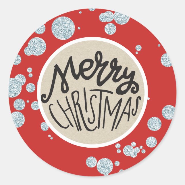 Adesivo Feliz Natal Brilho Prata Festa Rústica (Frente)