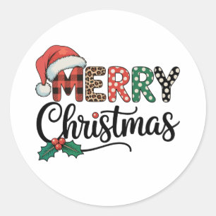 Adesivo Feliz Natal Buffalo Plaid Chapéu do Papai Noel Amo
