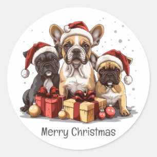Adesivo Feliz Natal - Bulldog Francês Santa Hat