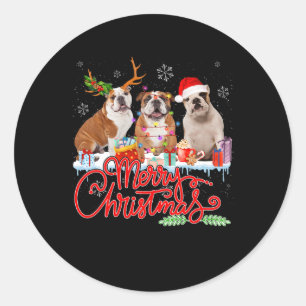 Adesivo Feliz Natal Bulldog Papais noeis Reindeer Light