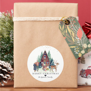 Adesivo Feliz Natal Cabana Rústica Floresta de Inverno