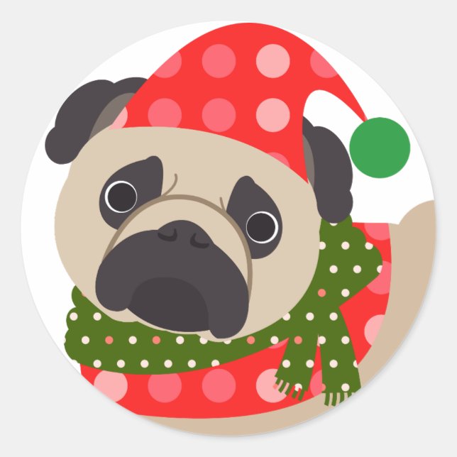 Adesivo Feliz Natal - Cachorro Pug (Frente)