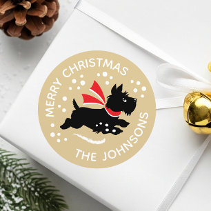 Adesivo Feliz Natal - Cachorro Scottie Dourado