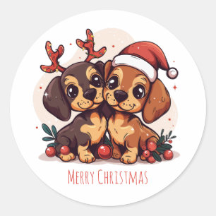 Adesivo Feliz Natal Cachorros Dachshund