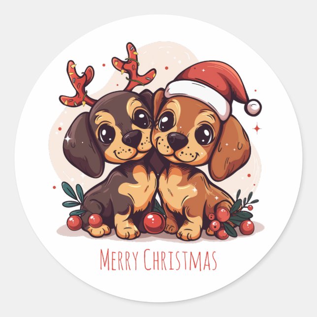 Adesivo Feliz Natal Cachorros Dachshund (Frente)