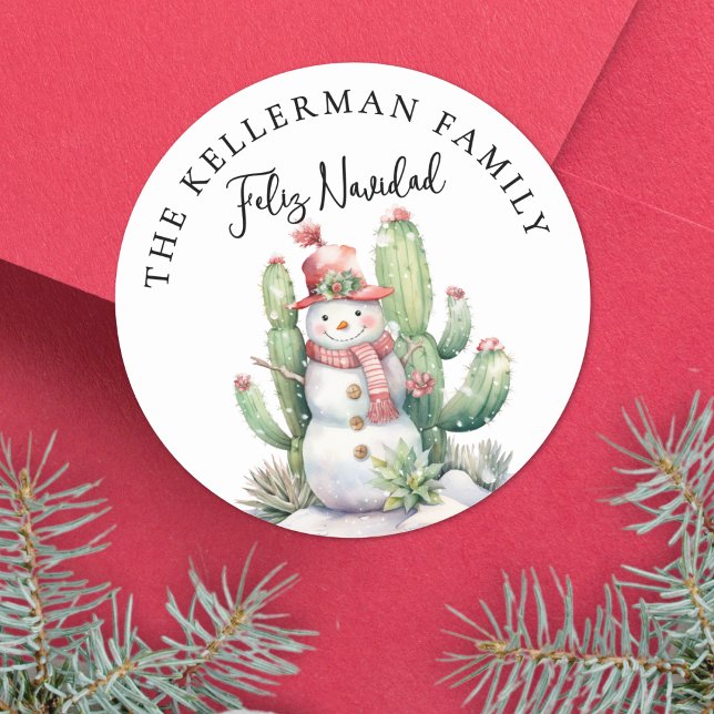Adesivo Feliz Natal Cactus Natal (Feliz Navidad Cactus Christmas Classic Round Sticker )