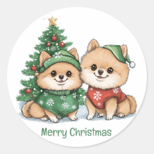 Adesivo Feliz Natal - Cães Pomeranianos