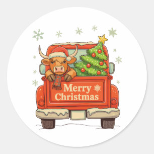 Adesivo Feliz Natal Caminhão Vaca Highland Árvore Aconcheg