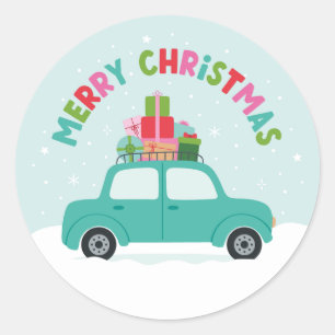 Adesivo Feliz Natal Carro com Presentes em Azul Água