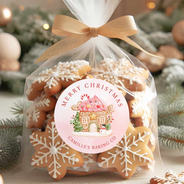 Adesivo Feliz Natal Casa de Biscoito de Natal Feriado (Merry Christmas Cookie Gift Round Sticker)