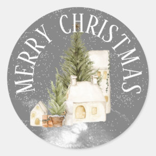 Adesivo FELIZ NATAL Casa de Inverno com Sempre-Verde