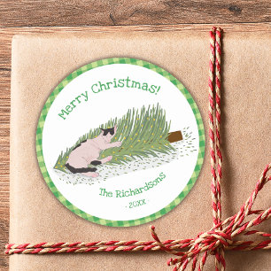 Adesivo Feliz Natal Cat vs Tree Green Gingham