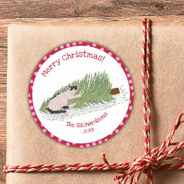 Adesivo Feliz Natal Cat vs Tree Red Gingham