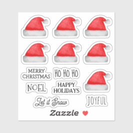Adesivo Feliz Natal. Chapéu vermelho alegre do Papai Noel