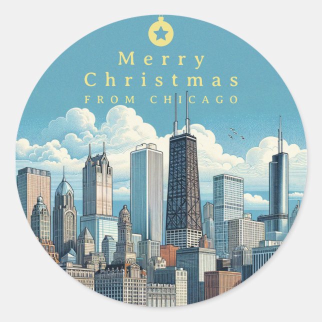 Adesivo Feliz Natal Chicago Skyline Holiday (Frente)
