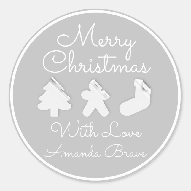 Adesivo Feliz Natal, Cinza Branca de Árvore (Frente)