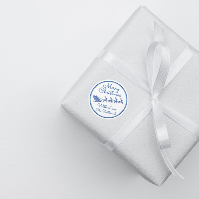 Adesivo Feliz Natal Cinza Papais noeis Leigh Deer White (Merry Christmas Name Gray Sleigh Santa Deer White Classic Round Sticker)