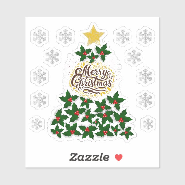 Adesivo Feliz Natal com árvore de Natal (Folha)