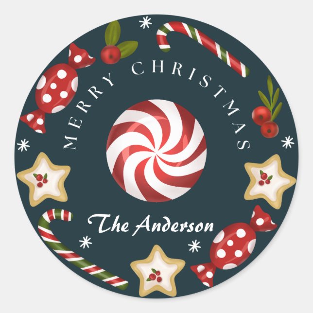 Adesivo Feliz Natal com biscoitos Personalizado Fofo (Frente)