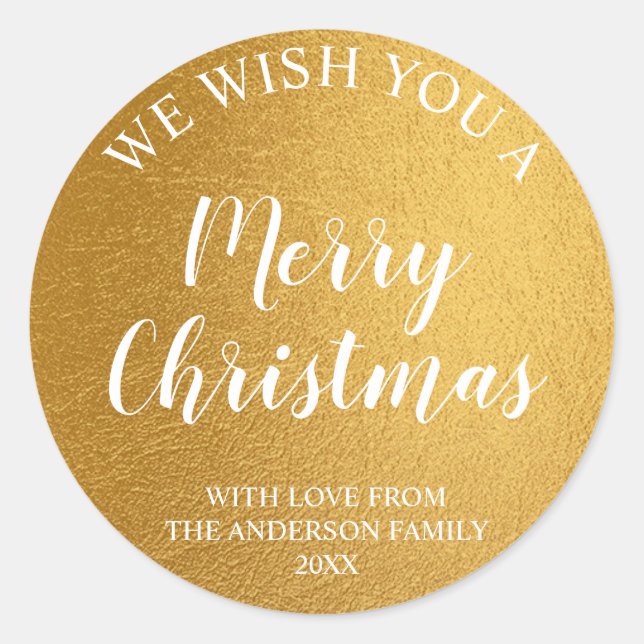 Adesivo Feliz Natal com Folha de Ouro e Letra Branca (Frente)