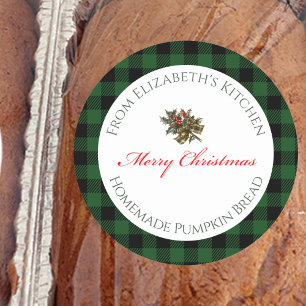Adesivo Feliz Natal Comida Caseira Plaid Buffalo Verde