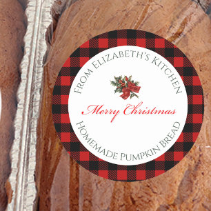Adesivo Feliz Natal Comida Caseira Xadrez Vermelho de Búfa