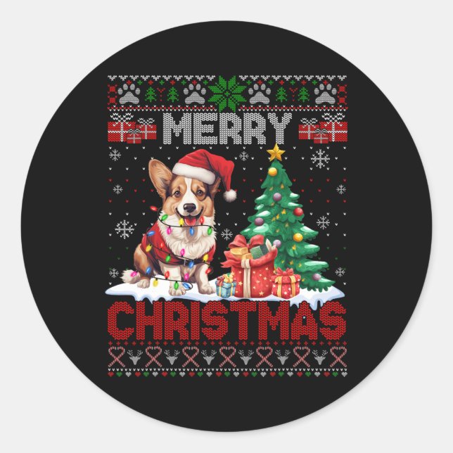 Adesivo Feliz Natal Corgi Dog Lovers Família Feia Xmas (Frente)