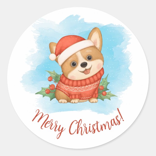 Adesivo Feliz Natal Corgi Fofo (Frente)
