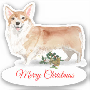 Adesivo Feliz Natal, Corgi, Vinil de Corte Personalizado