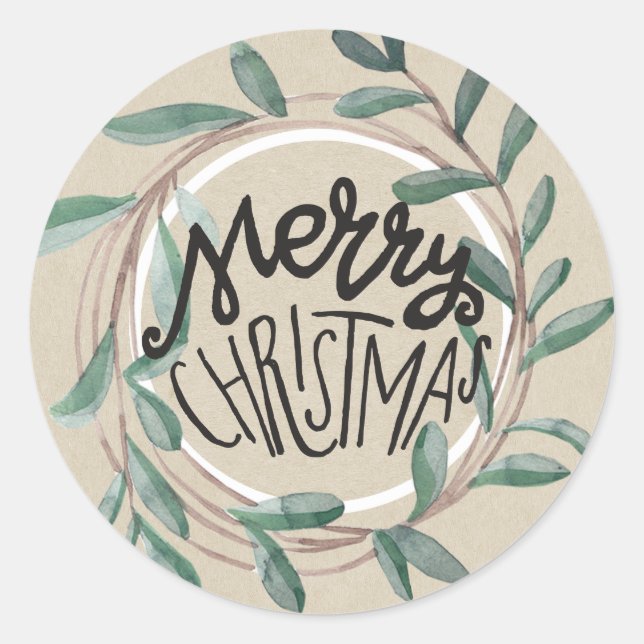 Adesivo Feliz Natal Coroa Rústica de Folhas Botânicas em K (Frente)