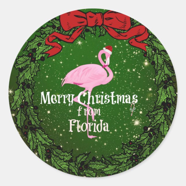 Adesivo Feliz Natal da Florida, Papais noeis Flamingo (Frente)