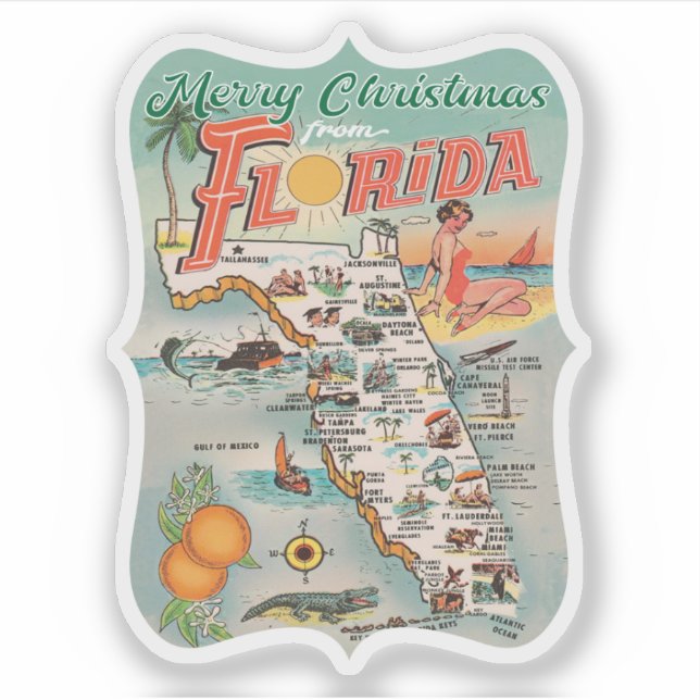 Adesivo Feliz Natal da Flórida Retro (Frente)