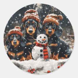 Adesivo Feliz Natal Dachshund Dogs Snowman