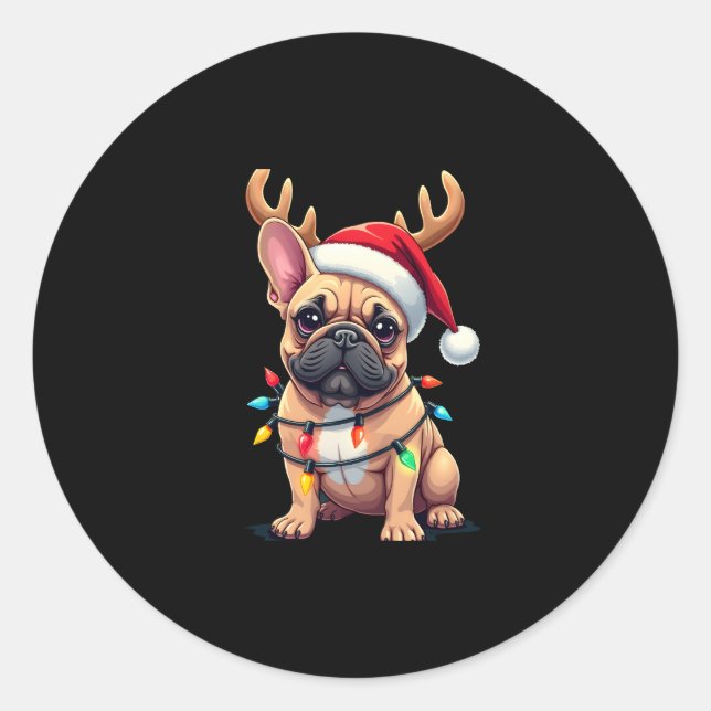 Adesivo Feliz Natal de Buldogue Francês Luz Santa Hat Rei (Frente)
