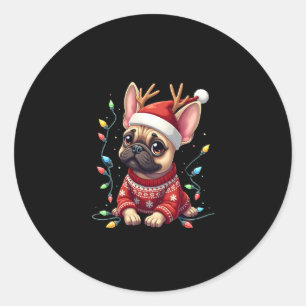 Adesivo Feliz Natal de Buldogue Francês Luz Santa Hat Rei