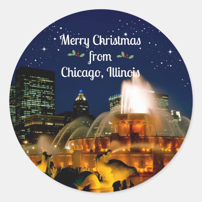 Adesivo Feliz Natal de Chicago, Illinois (Frente)