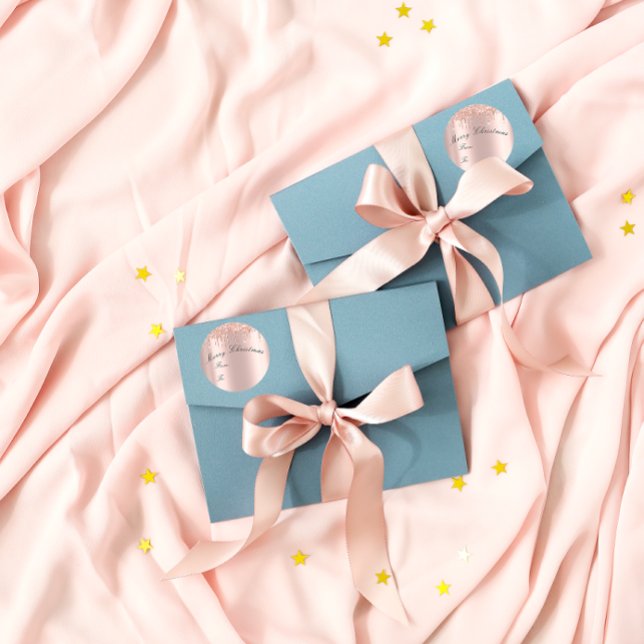 Adesivo Feliz Natal De Férias Férias Fogueira Rosa Dourado (Merry Christmas From To Holidays Spark Rose Gold Classic Round Sticker)