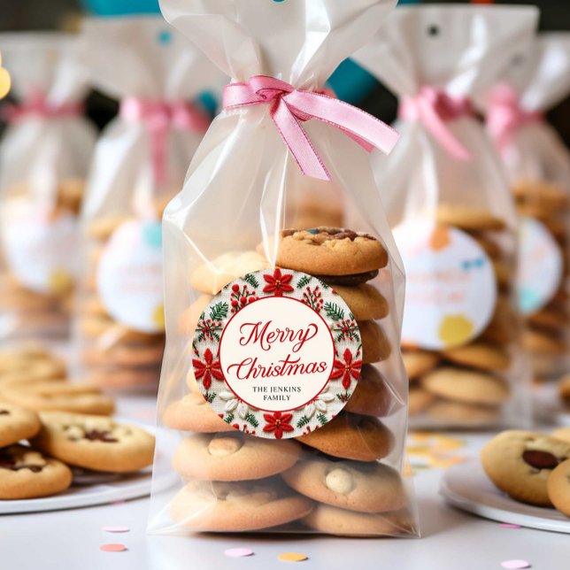 Adesivo Feliz Natal de Script Elegante Personalizado (Merry Christmas Personalized Round Sticker)