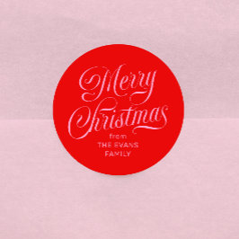 Adesivo Feliz Natal divertido rosa e vermelho personalizad