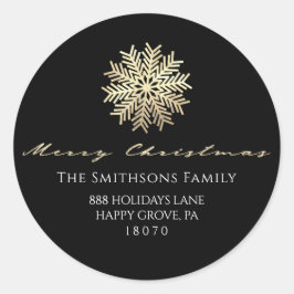 Adesivo Feliz Natal Do Floco De Neve Dourado RSVP Preto