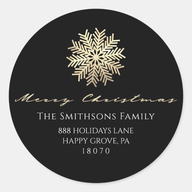 Adesivo Feliz Natal Do Floco De Neve Dourado RSVP Preto (Frente)