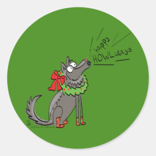 Adesivo Feliz Natal do Lobo Engraçado Feriado