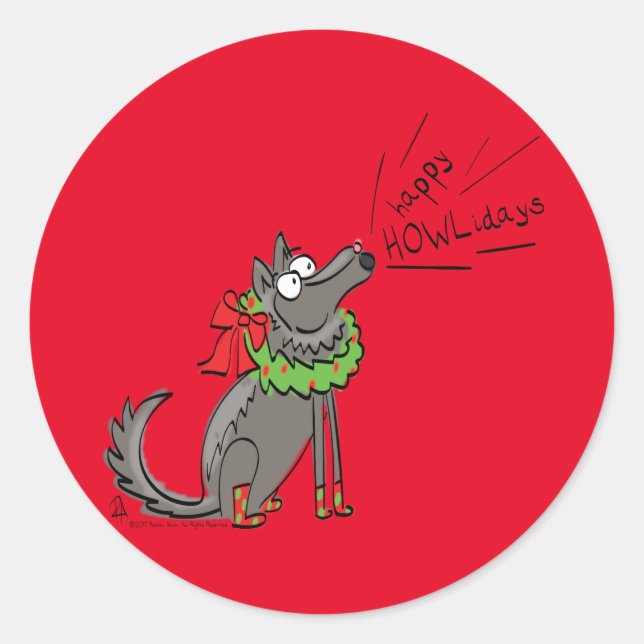 Adesivo Feliz Natal do Lobo Engraçado Feriados (Frente)