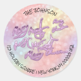 Adesivo Feliz Natal Do Nome Do Endereço RSVP Roxo