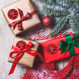 Adesivo Feliz Natal do nome Dourado Buffalo Xadrez REd