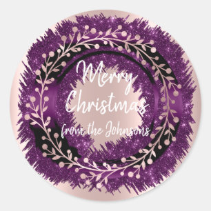 Adesivo Feliz Natal Do Nome Purple Rosa Wreath
