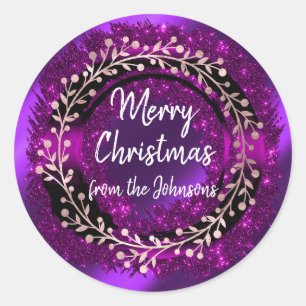 Adesivo Feliz Natal Do Nome Purple Rose Winter Wreath