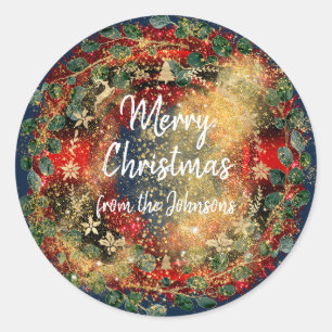 Adesivo Feliz Natal Do Nome Reindeer NavyGold Wreath