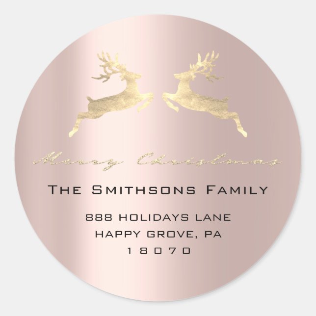 Adesivo Feliz Natal Do Nome Rosa Dourado RSVP Reindeer (Frente)