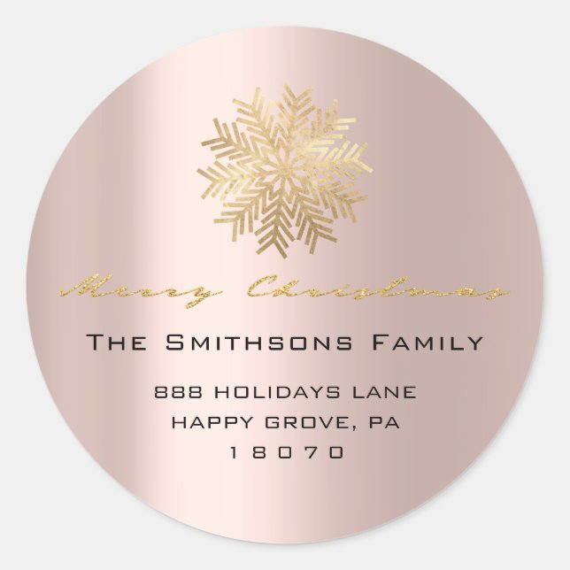 Adesivo Feliz Natal Do Nome Rosa Dourado RSVP Snowflake (Frente)
